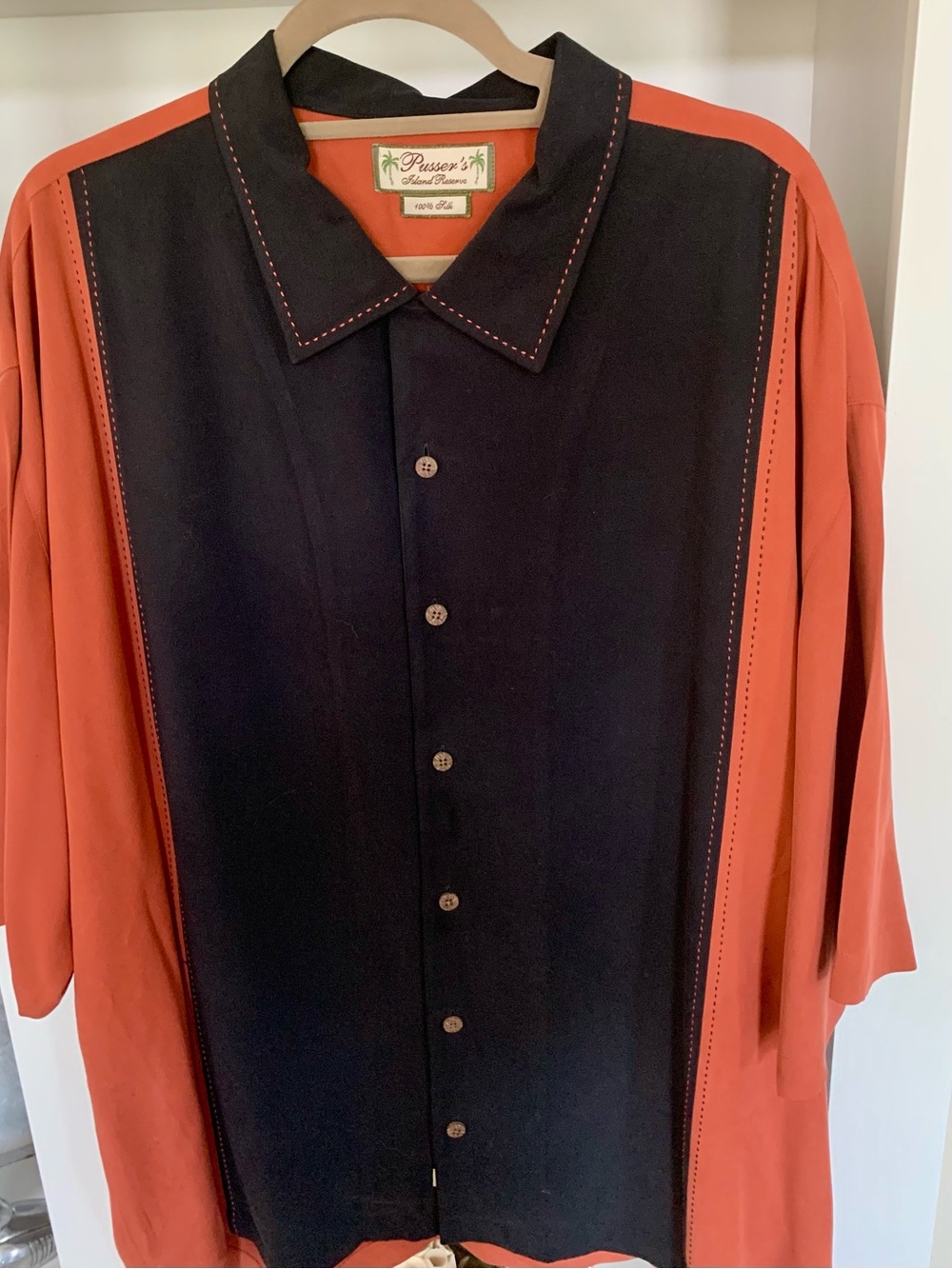 Black & Rust silk Two-Tone Button Front Shirt Jacket